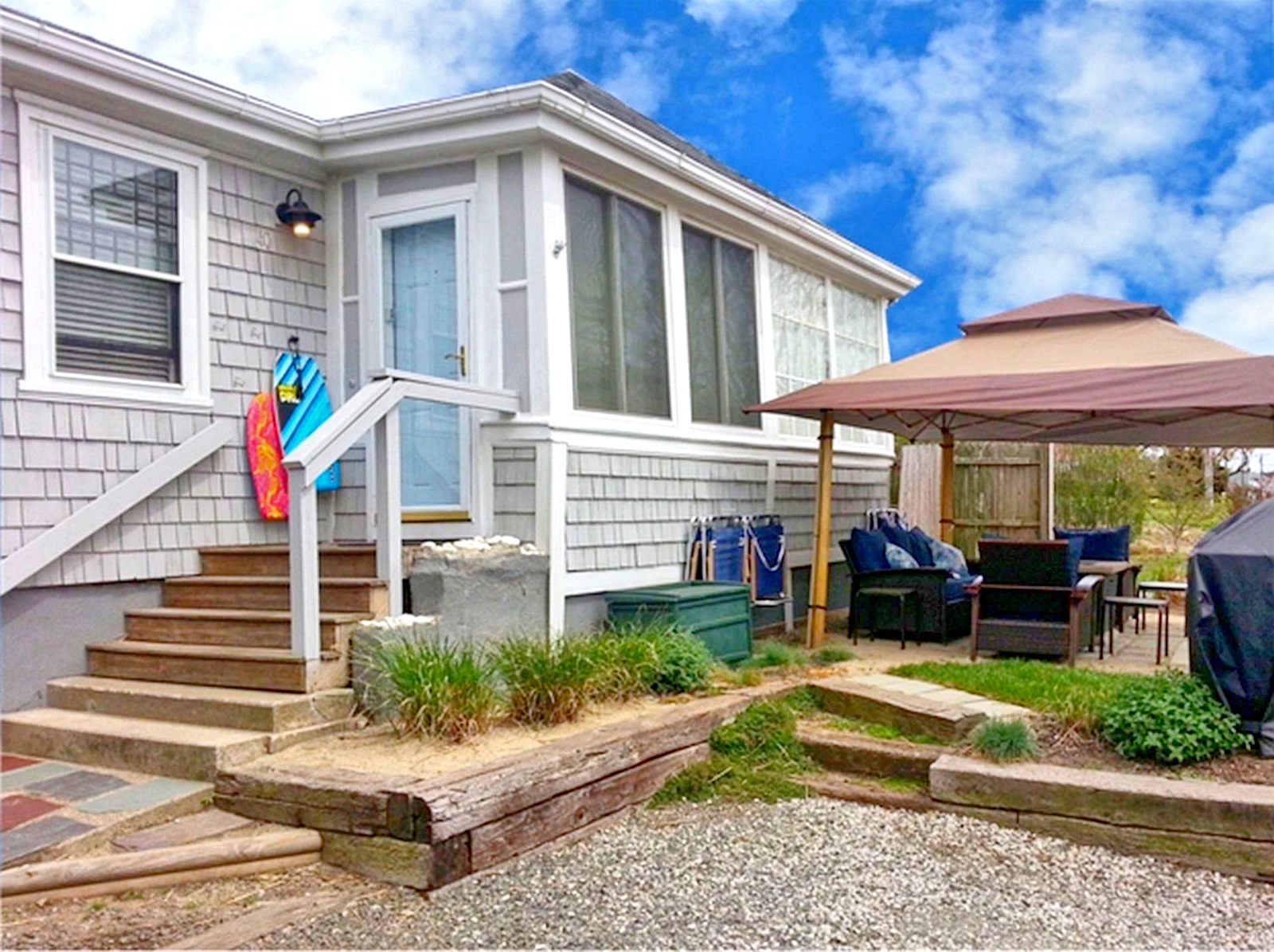 Easton's Beach House exterior and patio